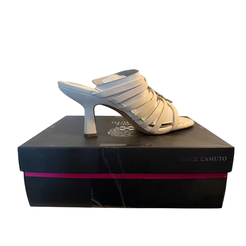 Vince Camuto Grencena Coconut‎ Cream Leather Strappy Chain Mule Sandals 11M NEW